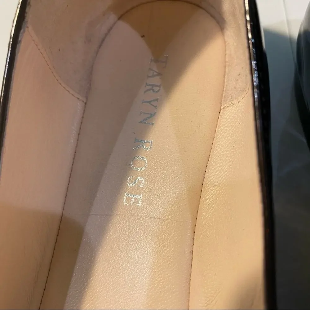 Taryn Rose Womens Low Heel Black Patent Leather Flat bling front Size 6.5